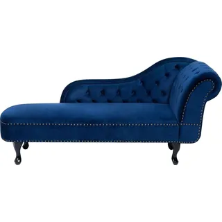 BELIANI Chaiselongue Rechtsseitig Blau Samtstoff Holzfüße Dunkelbraun Knopfbezug Chesterfield Stil Glamourös Wohnzimmer Schlafzimmer Salon Flur Diele - Blau, Braun