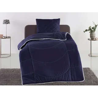 MY HOME Steppbett + Kopfkissen Microlux, Bettdecke 135x200 cm, 155x220 cm, Füllung: Polyester, Bezug: Polyester, Set mit Kissen 40x80 cm, 80x80 cm, Sommer, Herbst, Winter in 4 Farben blau