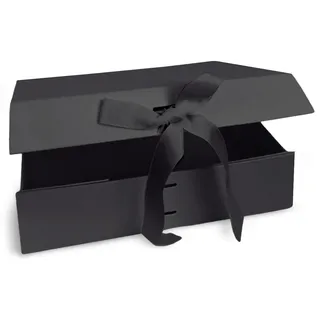 Verpackungswelt Geschenk-Box mit Deckel | 23 x 17 x 7 cm | Geschenk-Karton mit Magnet-Verschluss & edler Schleife | Perfekt für Geburtstag, Hochzeit, Geburt | Geschenk-Verpackung in Schwarz