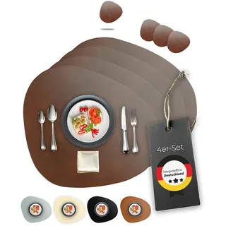 Lederfabrik Garnier® Tischsets Abwaschbar 4er-Set – Nachhaltig, Stabil & rutschfest – Edles recyceltes Leder, Made in Germany (Modern, Dunkelbraun)