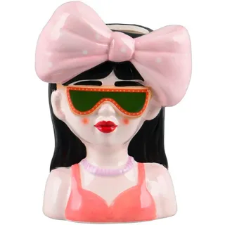 Dekovase , Multicolor, Rosa, Rot , Keramik , Gesicht , Dame , 13x20x11 cm , stehend, zum Stellen , Dekoration, Vasen, Keramikvasen