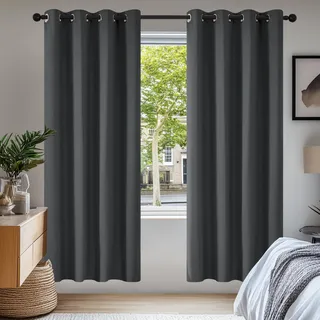 Deconovo Gardinen Blickdichte Vorhänge Verdunklungsvorhänge 2er Set H175 x B140 cm Wohnzimmer Curtains mit ösen Dunkelgrau
