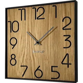 Holzwanduhr Wood Square holz eiche 30cm durchmesser holzoptik ohne tickgeräusche - Schwarz, Braun