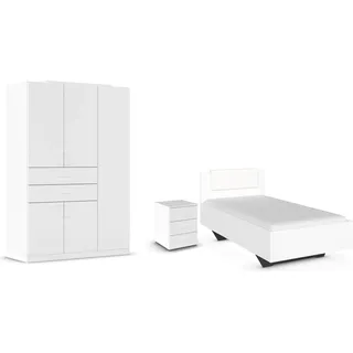 Rauch "Komplettzimmer Komplettschlafzimmer Schlafzimmer-Set (3-St.) MAIKA", Set, 3 Stk. tlg. Schrank 3 Breiten, 2 Höhen, Bett 100 cm, Nachttisch MADE IN GERMANY, alpinweiß, lederoptik weiß