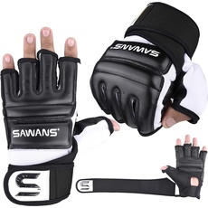 SAWANS Boxsack-Handschuhe, Karate-Handschuhe, MMA, Körperkampf, Taekwondo, Training, Kampfkunst, Kampfsport, Grappling, Muay Thai (Schwarz, XL)