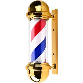 precious harvest 51cm Barbier Pole, Rot Blau und Weiß Barbershop Rotierende Leuchte, Klassische Schilder für Friseursalon, LED-Lichtquelle, Wandmontage, Gold