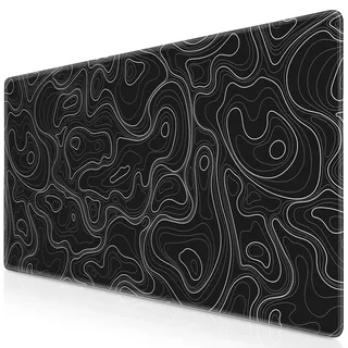 Abetcabe Gaming Mauspad XXL, Schreibtischunterlage 900 x 400mm Schwarz | Topographisch Mousepad groß Vernähte Kanten WassXerdicht Anti-Rutsch für Zuhause und Büro