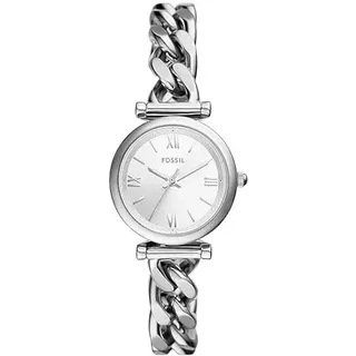 Fossil Carlie Uhr für Damen, Quarzwerk mit Edelstahl- oder Lederarmband Silberton und Weiß