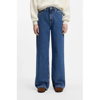 Weite Jeans BOSS ORANGE "MARLENE HR 10.0 Premium Damenmode", Damen, Gr. 29, Länge 34, blau 400, Denim/Jeans, Obermaterial: 100% Baumwolle, unifarben, regular fit lang, Jeans Weite Jeans, mit hohem Bund