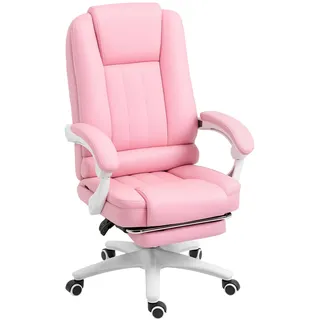 Vinsetto Chefsessel Bürostuhl mit Fußstütze,Höhenverstellbarer Schreibtischstuhl mit Liegefunktion, Computerstuhl mit Rollen, Drehstuhl für Büro, Arbeitszimmer, Kunstleder, Rosa
