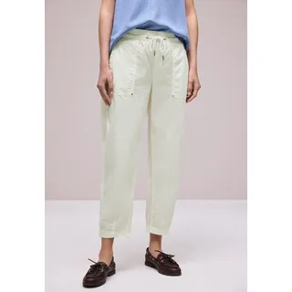 Schlupfhose STREET ONE, Damen, Gr. 36, Länge 28, beige (sanftes weiß), Web, Obermaterial: 98% Baumwolle, 2% Elasthan, bequem knöchelfrei, Hosen Schlupfhose, Barrel Leg Hose in Papertouch-Qualität