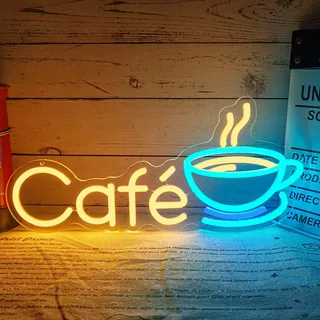 Flixyticy Café Neon Schild Cafe Time LED für Wanddeko | Leuchtschild für Geschäfte,Café,Rollbare Kaffeetheke,Kaffeestation,Kaffee Bar