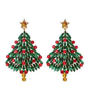 EVER FAITH Weihnachtsbaum Ohrringe Grün Strass Kristall Lange Hängend Ohrstecker für Weihnachten