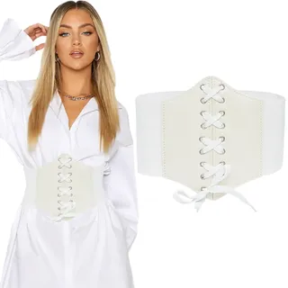 COYUN 1 pcs Weiß Korsett Gürtel für Frauen, Damen Korsett Gürtel, Vintage Lace-up elastische Taille Gürtel, Tied Waspie breiten Gürtel für Halloween-Kostüm, für Kleid Shirt Kostüm
