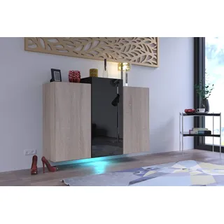 Furnitech K5 Modernes Wohnzimmer, Kommode, Schrank, Sideboard, Schlafzimmer, Esszimmer, Wohnzimmermöbel (LED weiß, K5-18HGM-SB7)