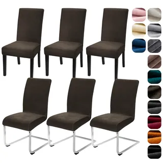 Alishomtll Stretch Samt Stuhlhussen 6er Set Velvet/Velour Stuhlbezug Schwingstuhl Elastische Hussen Waschbarer Stühle Schutz für Küche Restaurant Hotel Bankett Hochzeit (Dunkelbraun, 6 Stück)