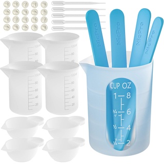 Nicpro Silikon Messbecher Set, 250 ml und 100 ml Mischbecher, Rührstäbe, Meßbecher, Pipetten, Fingerlinge, Epoxidharz Zubehör, für Epoxidharz, Gießformen, Wachsen, leicht zu reinigen