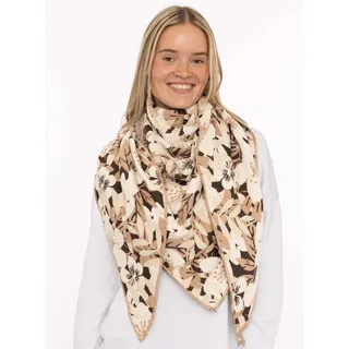 Dreieckstuch ZWILLINGSHERZ "Blumen & Sträucher", Damen, beige, Strick, Materialmix, gemustert, mehrfarbig, Modetücher Dreieckstuch, Strick, florales Muster, wärmend