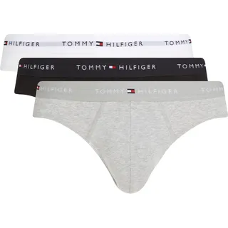 Tommy Hilfiger Herren 3er Pack Unterhosen Hip Briefs mit Logobund, Mehrfarbig (Mid Hthr/Blck/Th Wht), L