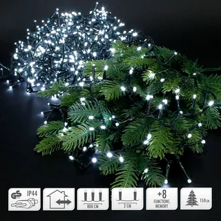 ECD Germany LED Cluster Lichterkette 8m, 400 LEDs Kaltweiß 8 Modi Strombetrieb IP44 Innen- und Außenbereich Weihnachtsbeleuchtung Büschellichterkette - Grün