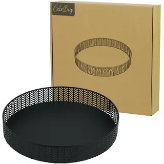 CeleBig® Deko Tablett Rund ø30cm mit Muster | Dekoteller und Dekotablett aus Metall Schwarz | Serviertablett Schwarz | Tischdeko | Adventskranzhalter | Halter für Kerzen | Zeitloses Design | Geschenk