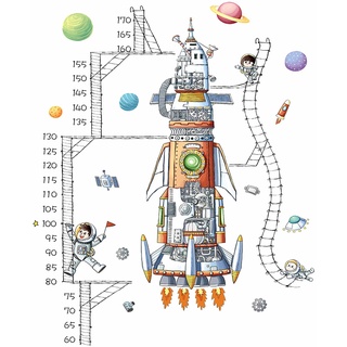 HIMKI Messlatte für Kinder-Wandtattoo Kinderzimmer-Kinder Höhe Diagramm Wandsticker Waldtiere Wandaufkleber für Kinderwachstum-Geschenke für Jungen & Mädchen -Skala misst 50-150 cm (Astronaut)