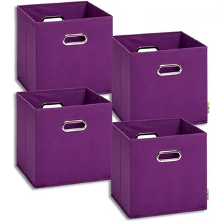 Storanda | 4er Set Aufbewahrungsbox 28x28x28 cm | Beiseitig Breite Griffe | Stabil & Faltbar | Regalbox für Würfelregal | Brombeere