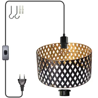 Osasy Hängelampe mit stecker - Unique pendelleuchte für diy-liebhaber mit lampenfassung und Hohl geschnitzt Boho-Stil lampenschirm - deckenlampe (nicht enthalten Glühbirne)