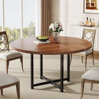 Tribesigns Runder Esstisch, Industrieller Küchentisch mit robustem Metallrahmen, 120 cm Esstisch für kleine Räume, Wohnzimmer und Wohnungen, Braun - Braun, Schwarz