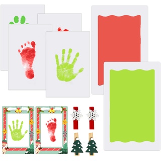 Nabance Fußabdruck Baby 2 pcs Handabdruck Baby Großformat mit 2 Fotorahmen 4 Holzklammern 4 Karten Clean Touch Pfotenabdruck set Hund Baby Fussabdruck Set kommt nicht mit Farbe Geschenk Weihnachten