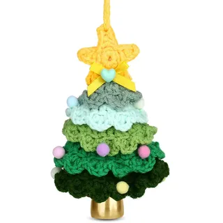 AWARDSEN Grün Handgehäkelt Mini Weihnachtsbaum mit Glöckchen, für Weihnachtsdeko Türknauf Weihnachten Advent Kreative Geschenke, Deko Weihnachten Geschenke für Frauen