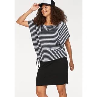 Jerseykleid KANGAROOS, Damen, Gr. 44/46, N-Gr, schwarz-weiß (schwarz, grau, weiß, gestreift), Single Jersey, Obermaterial: 60% Baumwolle, 40% Polyester. Kleid: 95% Baumwolle, 5% Elasthan, geringelt, gestreift, meliert, unifarben, sehr figurbetont Mini, Rundhals, Kleider Jerseykleid, Mini-Länge, figurbetont, aus Stretch-Material, Topseller