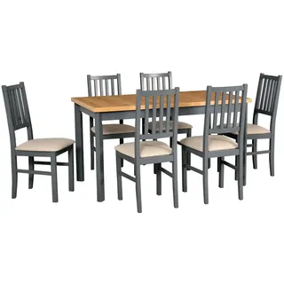 Feldmann-Wohnen Esszimmer SET Nilo 7 grau / beige 140 / 80 / 93cm , Grau, Beige , Holz , Rechteckig,Rechteckig , 140x93x80 cm , Esszimmer, Bänke, Tischgruppen & Eckbankgruppen