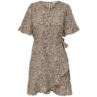 ONLY Damen Onlnew Olivia S/S Short Wrap Dress Wvn, Silver Mink/Aop:lina Small Leo, M