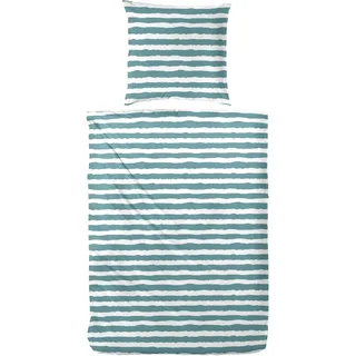 Primera Baumwoll-Bettwäsche Uni-Streifen grün 135 x 200 cm + 80 x 80 cm