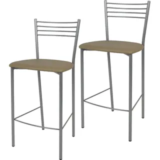 t m c s Tommychairs - 2er Set moderne Barhocker ELENA für Küche und Esszimmer, robustes Gestell aus lackiertem Stahl, Farbe Aluminium, gepolsterte Sitzfläche mit KUNSTLEDER in der Farbe Cappuccino bezogen - Grau, Beige