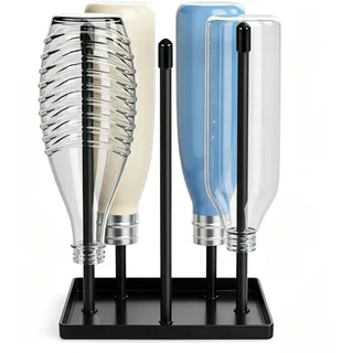 Flaschenhalter für SodaStream mit Auffangschale,Abtropfwanne für 5 Flaschen | Flaschen Abtropfständer,Flaschentrockner mit Auffangschale,Kratzfreie Gummierte Halterungen,Küchen Gadgets praktisch,Schwarz