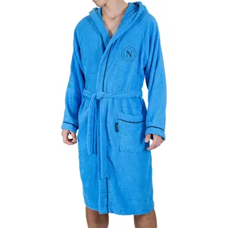 hermet SSC Napoli, Bademantel aus Mikro-Frottee für Erwachsene mit Kapuze, 100% Baumwolle, platzsparender Beutel, Größe XL, offizielles Produkt, hellblau, hellblau, XL