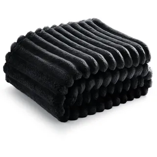 BEDSURE Kuscheldecke für Zimmer Deko - Wolldecke & Fleecedecke, Sofadecke, Weiche Warme Grobe Korddecke Gemütlicher Überwurf für Couch, Wohn- & Kuscheldecken, Tagesdecke, Schwarz, 130 x 170 cm