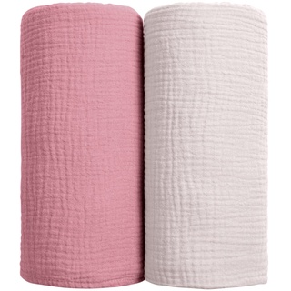 lulumoon Baby Pucktuch Musselin Decke - Baumwolle Dünne Atmungsaktive Babydecke - Baby Swaddle Decke Tücher für Junge und Mädchen 2 Stück 100x100cm(Rosa)