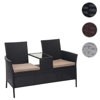 Poly-Rattan Sitzbank mit Tisch HWC-E24, Gartenbank Sitzgruppe Gartensofa, 132cm ~ schwarz, Kissen cr