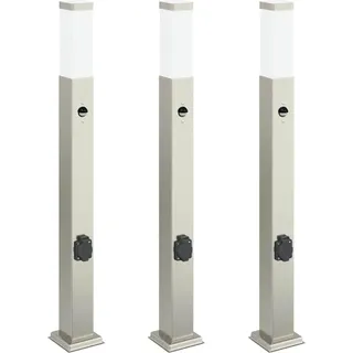 Pollerleuchten mit Sensor&Steckdose 3 Stk. 80 cm Edelstahl IP44 - Silber