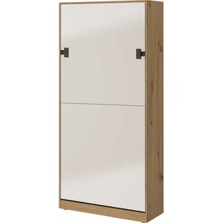 Kaiser Möbel Schrankbett 90x200 Vertical Wandklappbett INDEX Weiss/Eiche mit Matratze H2/H3 - Braun, Weiß