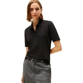 Tommy Hilfiger Damen Poloshirt Kurzarm 1985 Pique Regular Fit, Schwarz (Black), S
