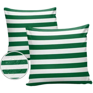 Outdoor-Kissen 40,6 x 40,6 cm wasserdichte Outdoor-Kissenbezüge Grüne weihnachtliche gestreifte Vintage-Polyester-Wurfkissenbezüge Garten-Dekokissen-Kissenhülle für Terrassen-Couch-Dekoration 2er-Set