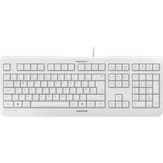 CHERRY KC 1000, Kabelgebundene Tastatur, UK-Layout (QWERTY), Plug & Play über USB-Anschluss, Flaches Design, Flüsterleiser Tastenanschlag, Weiß-Grau