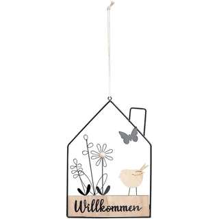 Willkommensschild Hausform Metall Türschild Willkommen Schwarz Natur Haus Türkranz Ostern Deko Anhänger Frühling