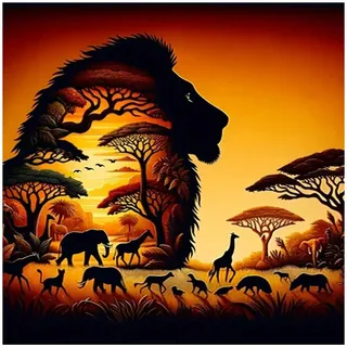 GLIDIAM 40x40cm Diamond Painting Löwe Groß, Diamant Malerei Bilder Afrika Tiere Dschungel, DIY Full Drill Basteln Erwachsene, Mosaik Stickerei Kreuzstich Geschenk für Wanddeko Wohnzimmer Schlafzimmer