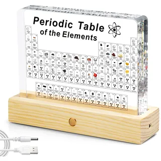 Jeebel Periodensystem der Echten Elementen, Periodensystem aus Acryl der LED Tischlampe mit 83 echten Elementproben, Periodic Table zum Lehrwerkzeug Basteln kreativ Geschenk für Schüler Lehrer Kinder