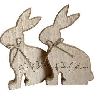 khevga Osterdekoration aus Holz – Deko Hase 2er Set in natürlicher Holzoptik mit feinen Details – stilvolle Hasenfiguren für Ostern, Frühling, Tischdeko, Fensterbank